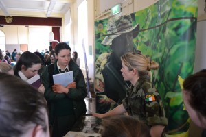 Students speaking to an officer from The Defence Forces