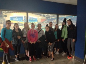 The Loreto Crumlinm Swimming team and supporters in the National Aquatic Centre