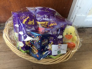 An easter Hamper full of chocolate eggs