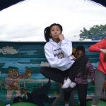 Alecs from 2nd year levitates on the Bouncy Castle