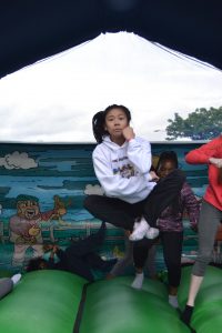 Alecs from 2nd year levitates on the Bouncy Castle