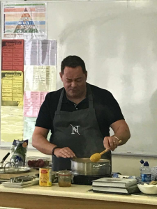 Neven preparing his Chicken, sweet potato and chickpea curry and rice.