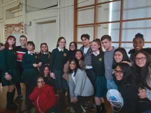 Students posing with teen sensations "New Rules" after their gig in our concert hall.